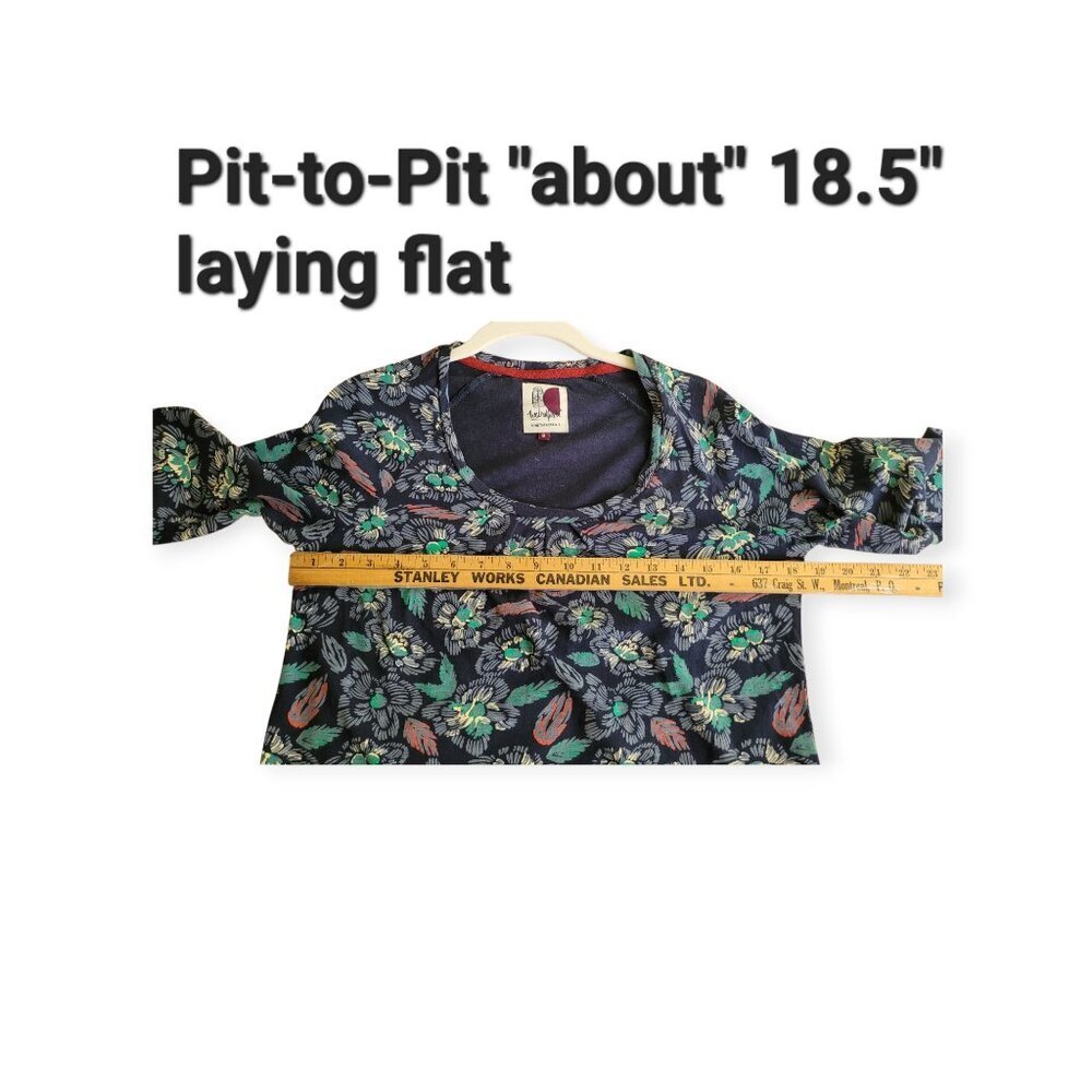 Weird Fish Blue Green Floral Cotton Long Sleeve Scoop Neck Tee UK 8 US 4 Relaxed - Picture 8 of 13